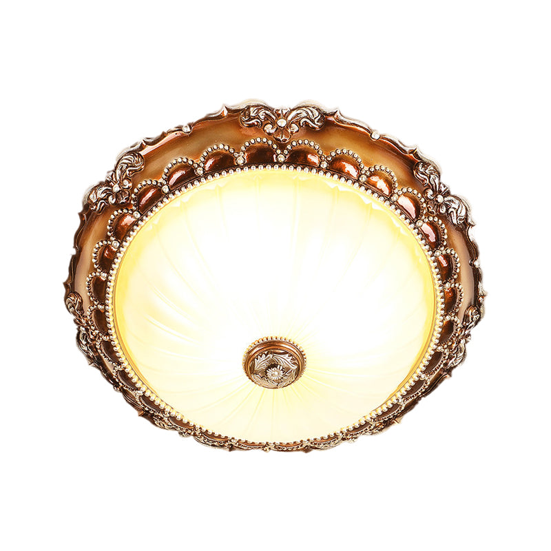 2 Lights Ceiling Lamp Traditional Circle Shape Resin Flush Mount Lighting with Bloom Base in Tan