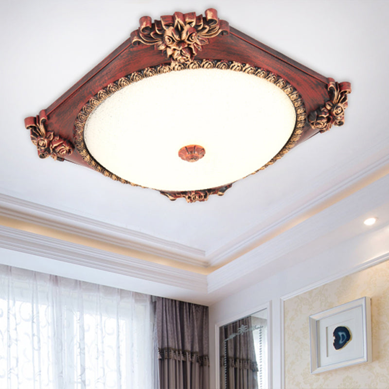 Luminaire encastré en verre givré, bronze/cuivre, carré, LED, plafond de campagne, avec abat-jour rond