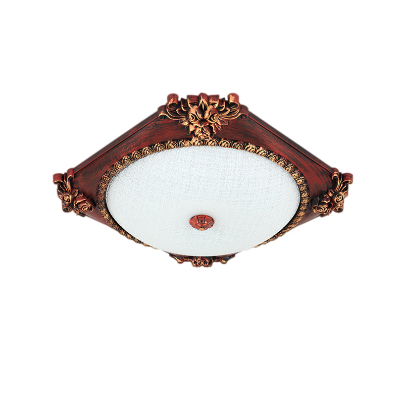 Luminaire encastré en verre givré, bronze/cuivre, carré, LED, plafond de campagne, avec abat-jour rond