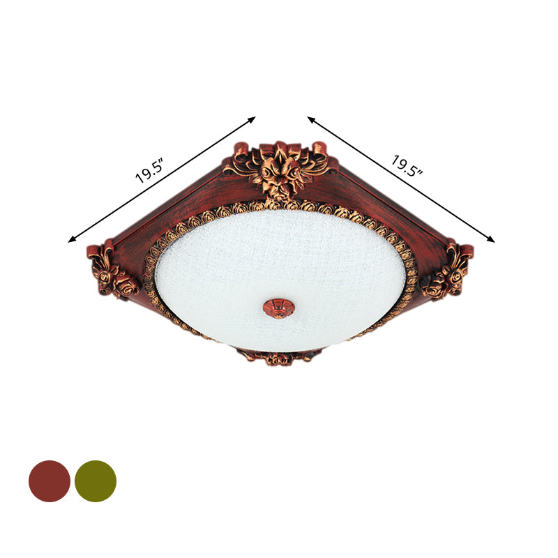 Luminaire encastré en verre givré, bronze/cuivre, carré, LED, plafond de campagne, avec abat-jour rond
