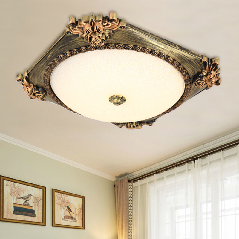 Luminaire encastré en verre givré, bronze/cuivre, carré, LED, plafond de campagne, avec abat-jour rond