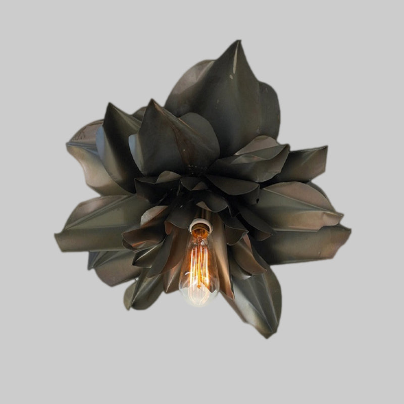 Magnolia Shape Bedroom Flush Mount Fixture Rural Metallic 1 Head Black Ceiling Flush