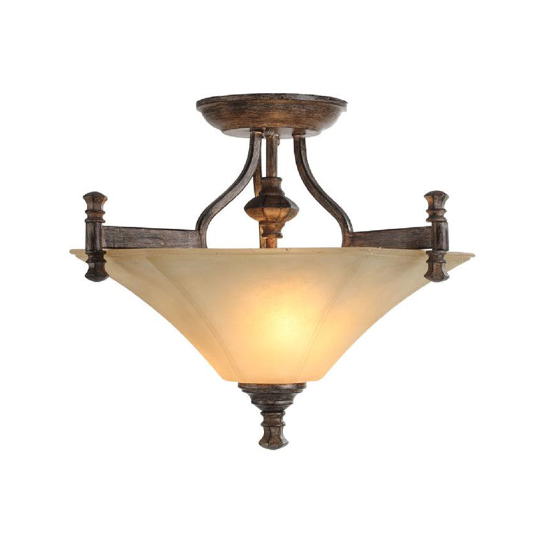 3-Bulb Flushmount Lamp Classic Triangle-Like Ribbed Glass Semi-Flush Ceiling Light in Coffee