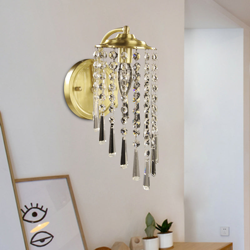 Crystal Chain Brass Wall Sconce Swirled 1 Head Countryside Wall Mounted Light Fixture
