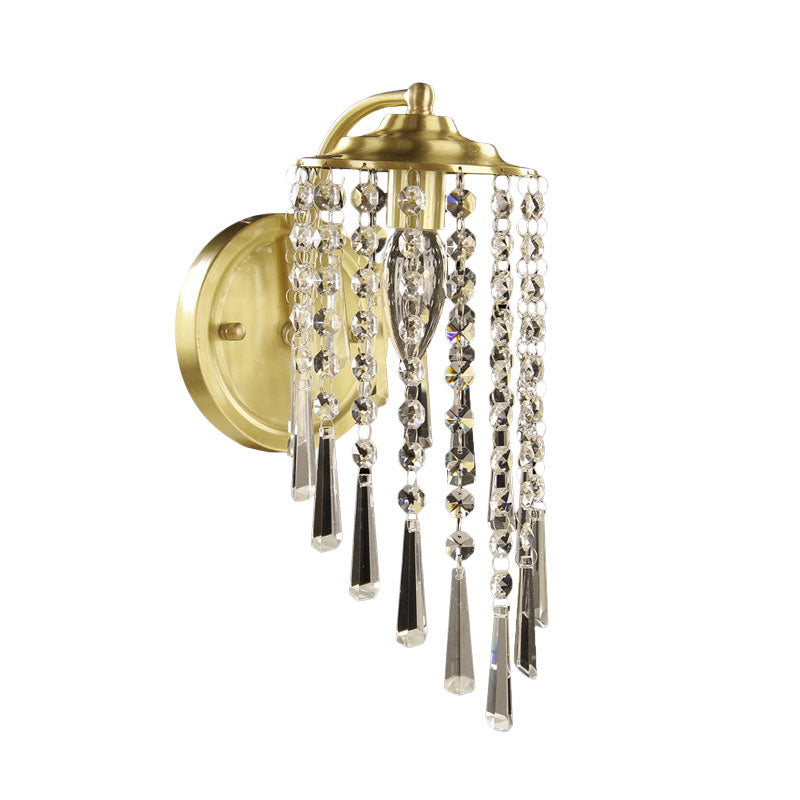Crystal Chain Brass Wall Sconce Swirled 1 Head Countryside Wall Mounted Light Fixture