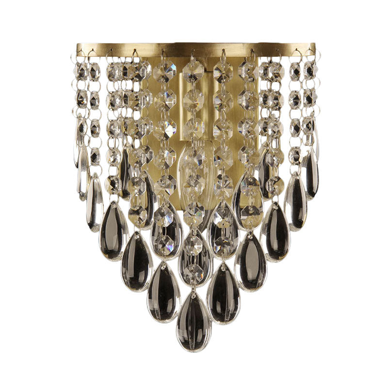 1-Bulb Crystal Raindrop Wall Lighting Idea Simple Brass Cone Living Room Sconce Light Fixture