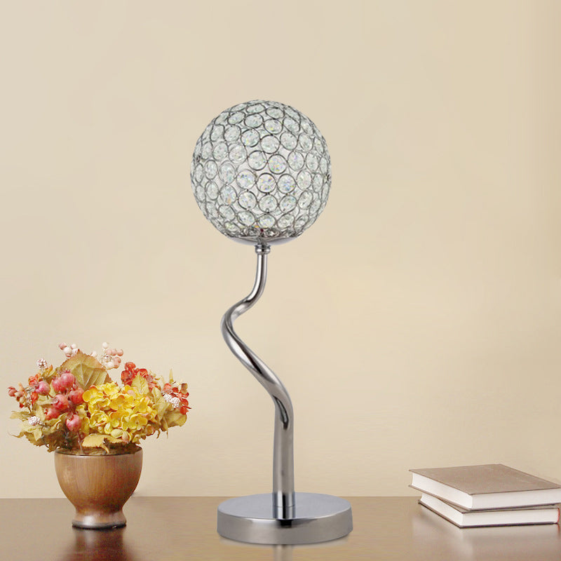 Chrome Globe Nights and Lamp Contemporary Inserted Crystal LED Bedroom Table Light