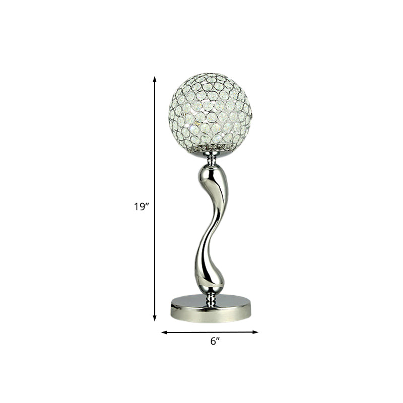 Sphere Study Room Table Light Contemporary Inserted Crystal LED Chrome Nightstand Lamp
