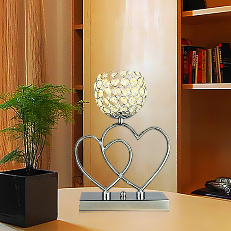 Modern Heart and Dome Table Lamp LED Crystal Table Light for Study Room in Chrome