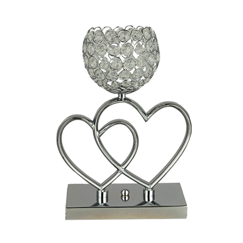 Modern Heart and Dome Table Lamp LED Crystal Table Light for Study Room in Chrome