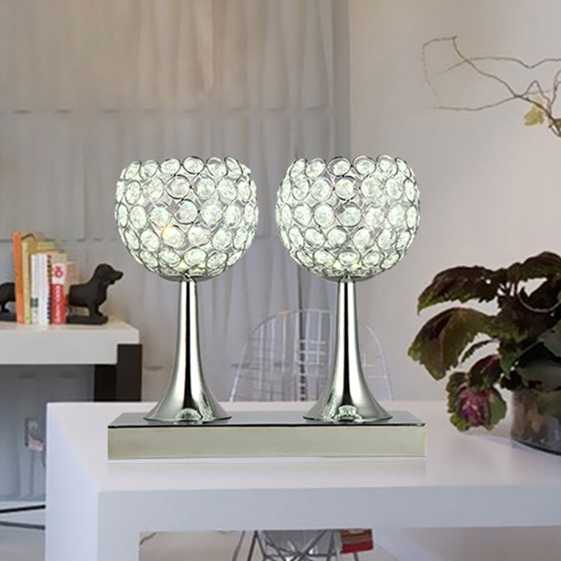 Double dôme Table Light Contemporain Crystal Prism Prism LED Table table de nuit en Chrome