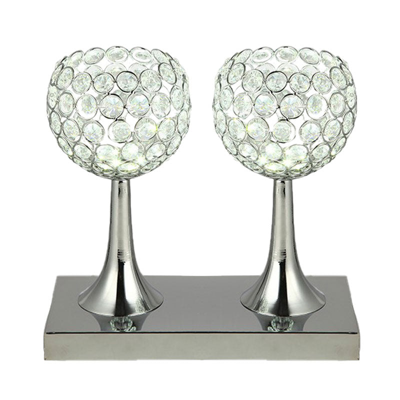 Double Dome Table Light Contemporary Beveled Crystal Prism LED Nightstand Lamp in Chrome