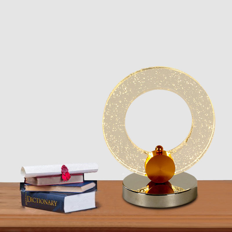 Halo Ring Night Table Lamp Minimalist Clear Seeded Crystal Desk Light for Living Room