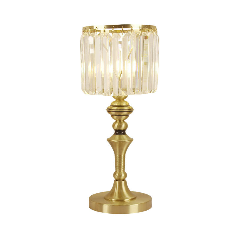 Cylindrical Desk Lamp Post Crystal Crystal Flute Table Light pour la salle d'étude en laiton