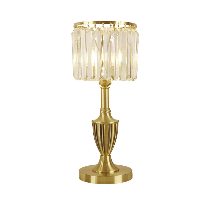 Prismatic Optical Crystal Brass Table Lamp Cylinder Shade LED Contemporary Nightstand Lamp
