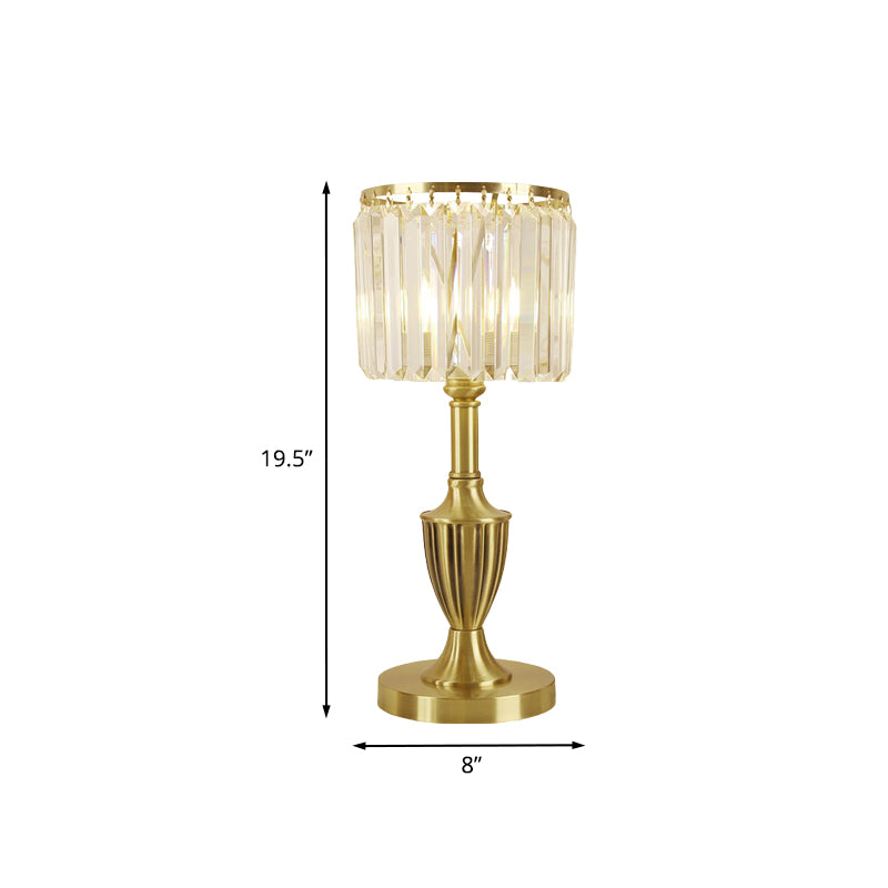 Prismatic Optical Crystal Brass Table Lamp Cylinder Shade LED Contemporary Nightstand Lamp