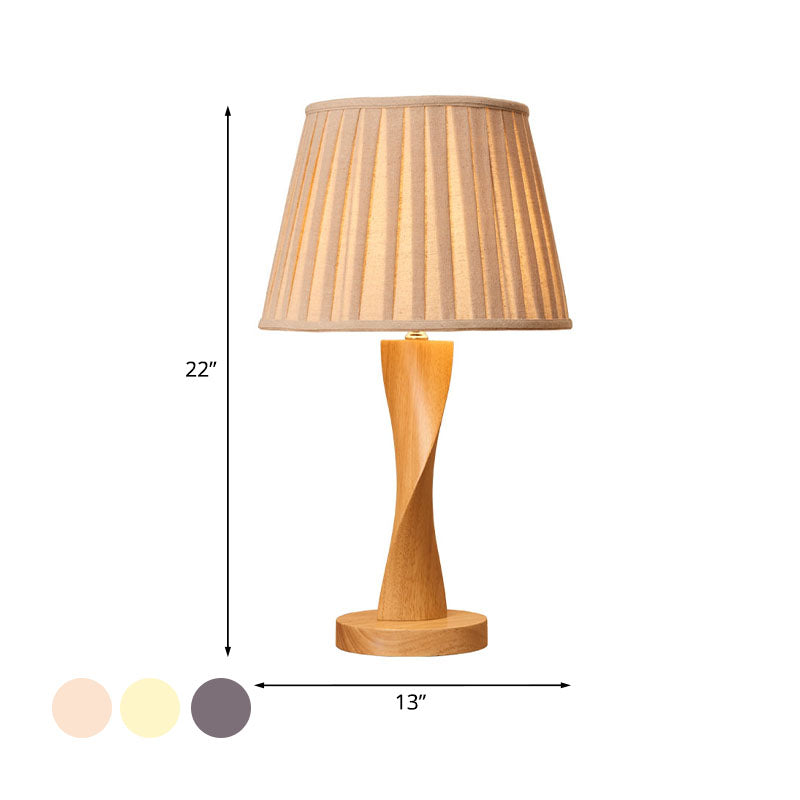Lampada da notte intrecciata in legno Cottage 1 luce Illuminazione da tavolo da soggiorno con paralume conico in tessuto in beige/grigio/lino