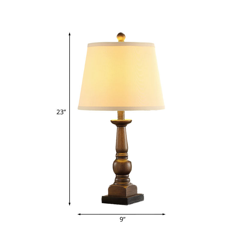 Beige Tapering Table Lamp Rustic Fabric Single Living Room Nightstand Light with Baluster Base