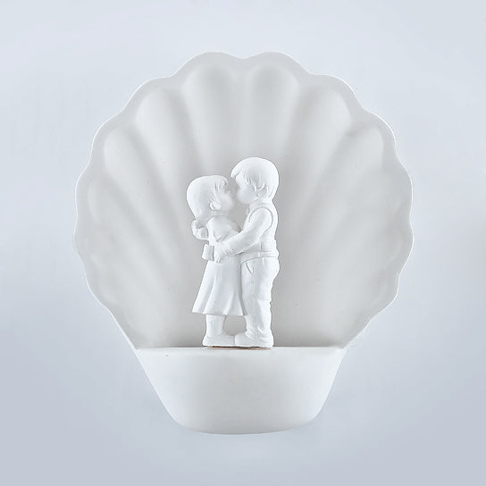 White Couple Wall Light with Shell Romantic
Plaster Sconce Lighting in White for Study Room