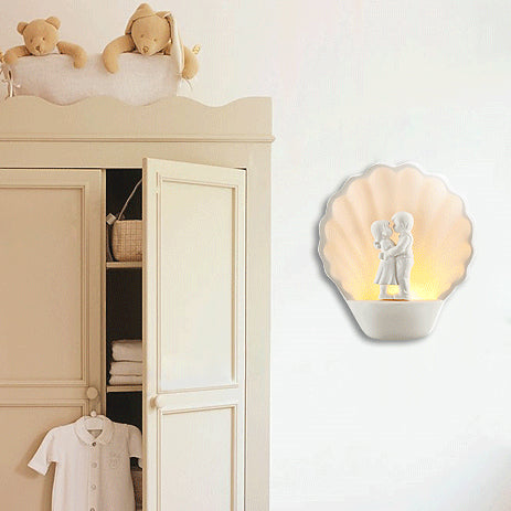 White Couple Wall Light with Shell Romantic
Plaster Sconce Lighting in White for Study Room