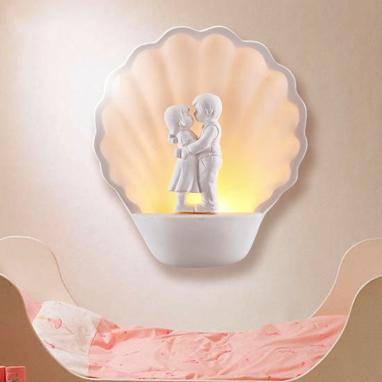 White Couple Wall Light with Shell Romantic
Plaster Sconce Lighting in White for Study Room
