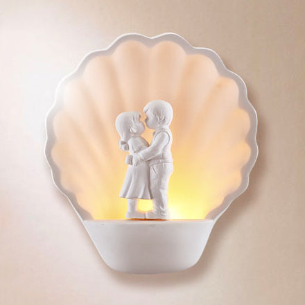 White Couple Wall Light with Shell Romantic
Plaster Sconce Lighting in White for Study Room