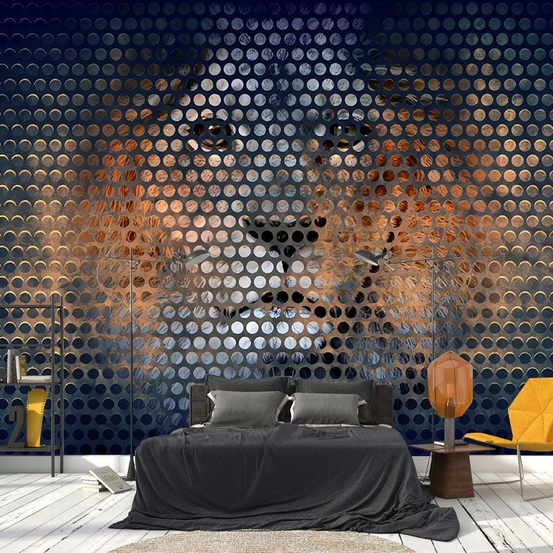 Orange and Black Minimalist Mural Wallpaper Custom-Printed Lion Head Wall Covering for Accent Wall