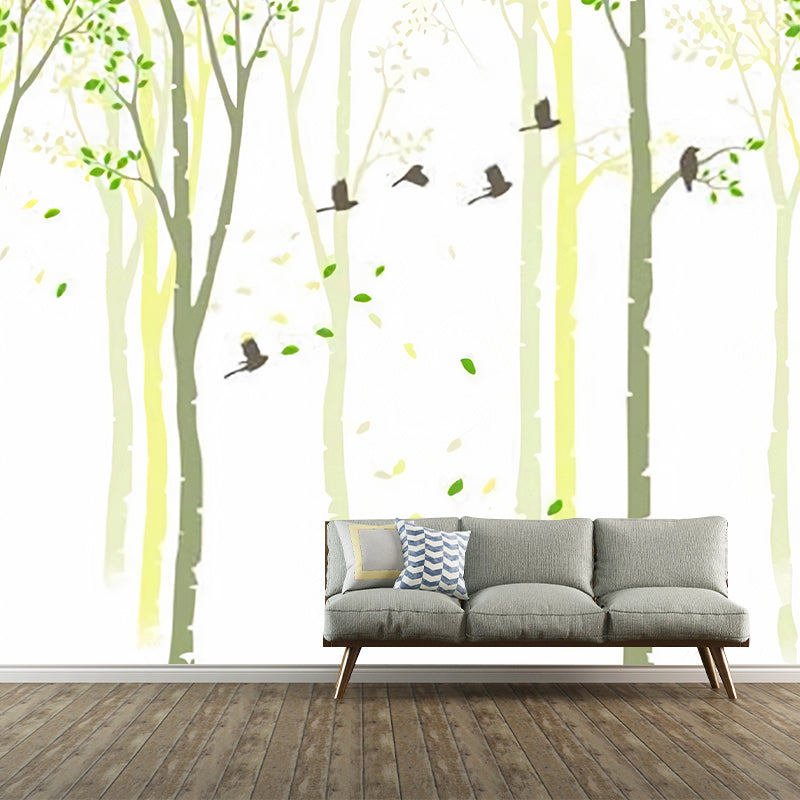 Full Size Tree Wall Mural in Green and Yellow Non-Woven Material Wall Covering for Home Decor, Made to Measure