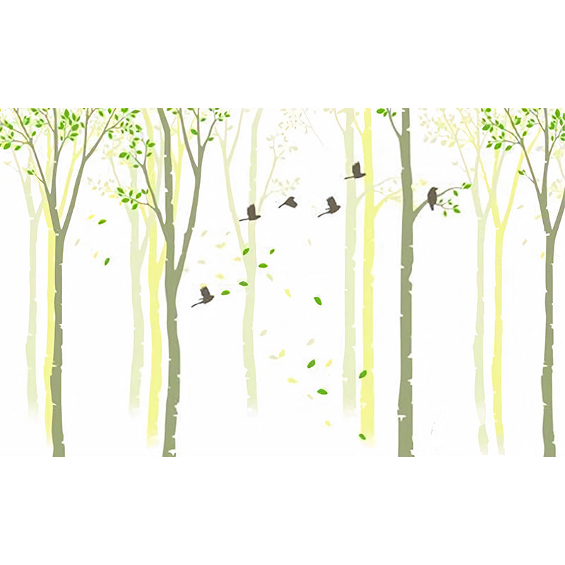 Full Size Tree Wall Mural in Green and Yellow Non-Woven Material Wall Covering for Home Decor, Made to Measure