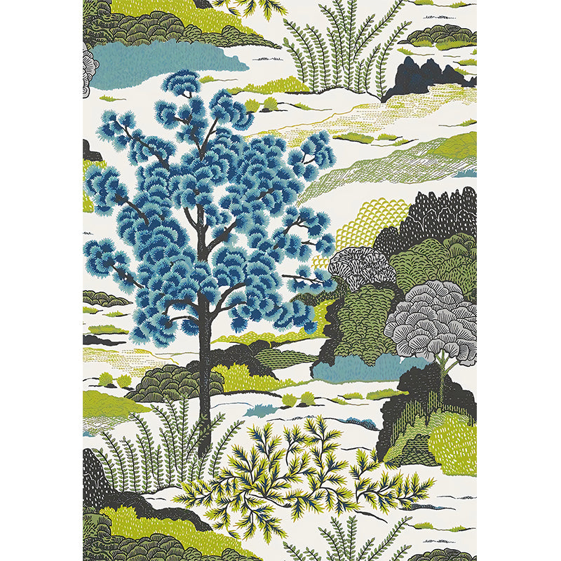 Countryside Watercolors of Forest Mural in Green and Blue Bedroom Wall Art, Made to Measure