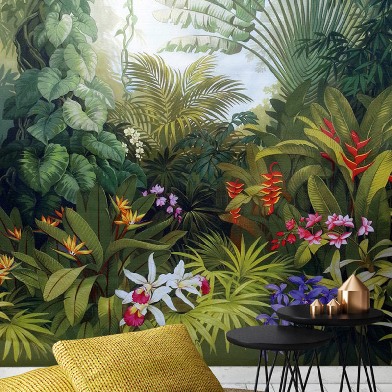 Stain-Resistant Jungle Pattern Mural Wallpaper Non-Woven Contemporary Wall Art for Coffee Shop