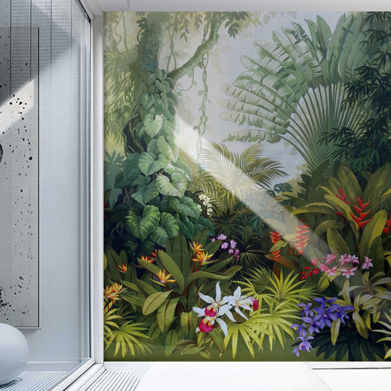 Stain-Resistant Jungle Pattern Mural Wallpaper Non-Woven Contemporary Wall Art for Coffee Shop