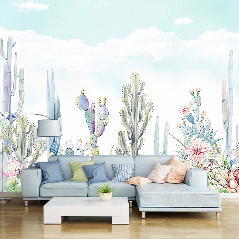 Waterproofing Cactus Wall Mural Decal Customized Size Minimalist Wall Art for Meeting Room