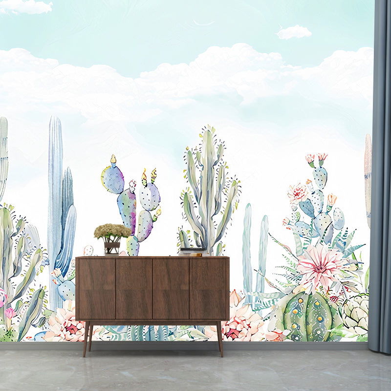 Waterproofing Cactus Wall Mural Decal Customized Size Minimalist Wall Art for Meeting Room