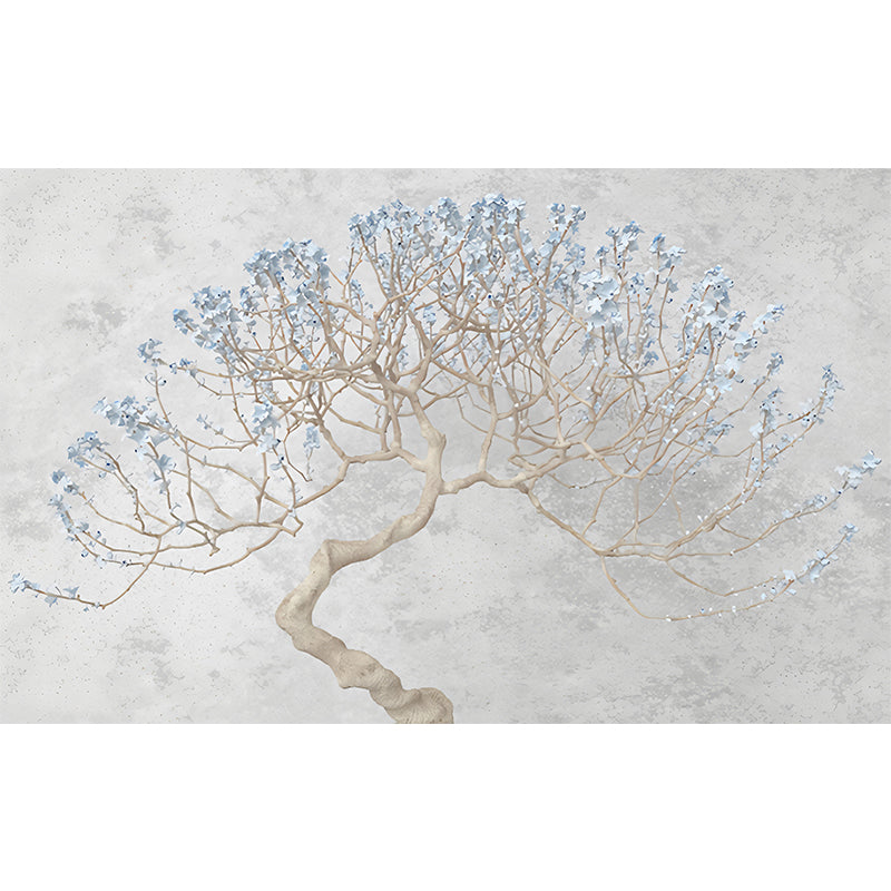 Blue Watercolors of Tree Mural Wallpaper Water-Resistant Wall Covering for Accent Wall