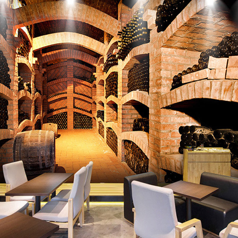 Full Wine Bottle Wall Mural in Brown Non-Woven Material Wall Art for Coffee Shop, Made to Measure