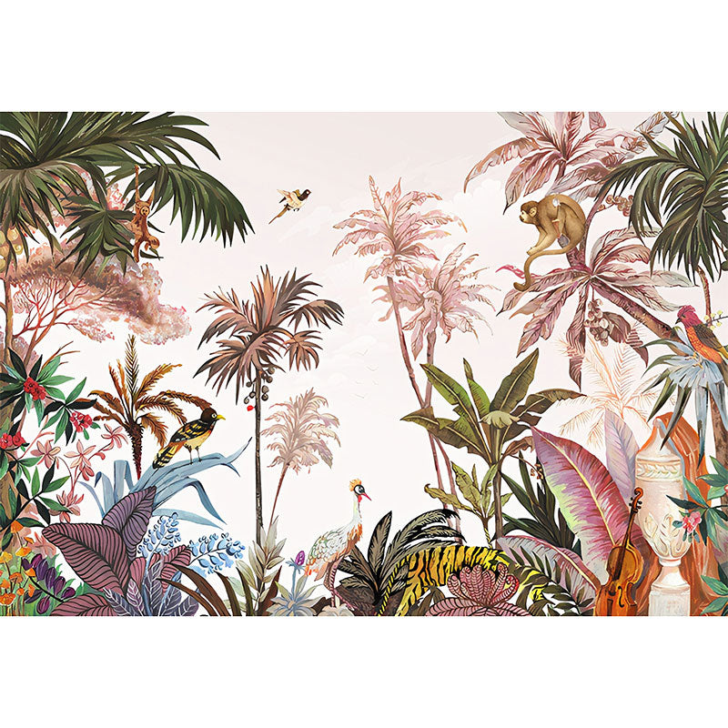 Tropical Plants Wall Mural Decal for Accent Wall, Pastel Pink, Personalized Size Available