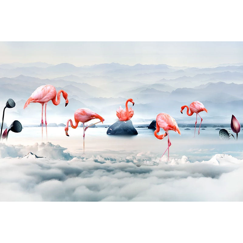 Illustration Flamingo Mural Wallpaper Whole Wall Art for Girl's Bedroom, Made to Measure