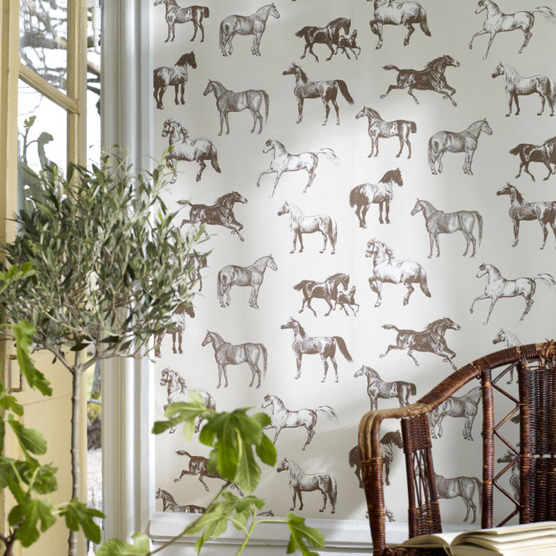 Full Size Minimalist Mural Wallpaper in Grey and Black Galloping Horses Wall Art for Coffee Shop