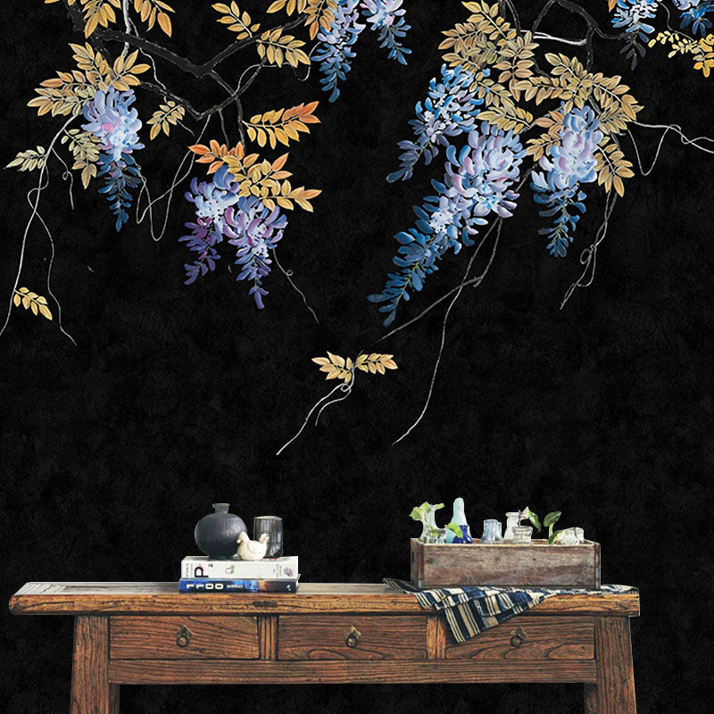 Full Size Illustration Leaves Mural Wallpaper for Bedroom Decor in Neutral Color, Custom-Printed