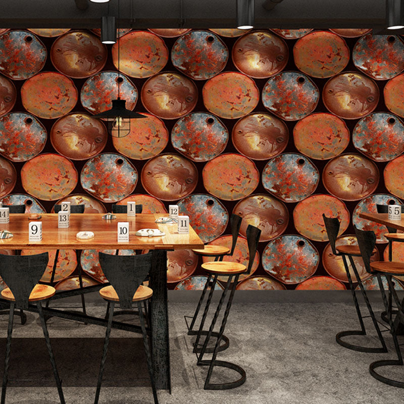 Moisture-Resistant Iron Barrel Wall Art 20.5 in x 33 ft Vintage Wallpaper Roll for Accent Wall