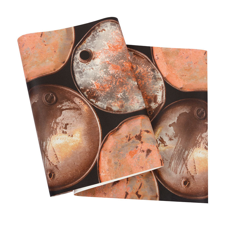 Moisture-Resistant Iron Barrel Wall Art 20.5 in x 33 ft Vintage Wallpaper Roll for Accent Wall