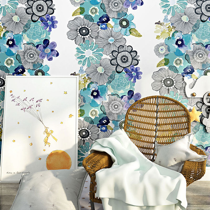 Entwined Blossoms Wallpaper Roll in Soft Blue Paper Wall Covering for Home Decoration, 57.1 sq ft.