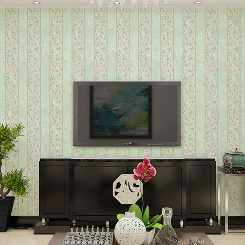 Floral Stripe Wall Decor Non-Pasted Wallpaper Roll for Girl's Bedroom, 20.5 in x 33 ft