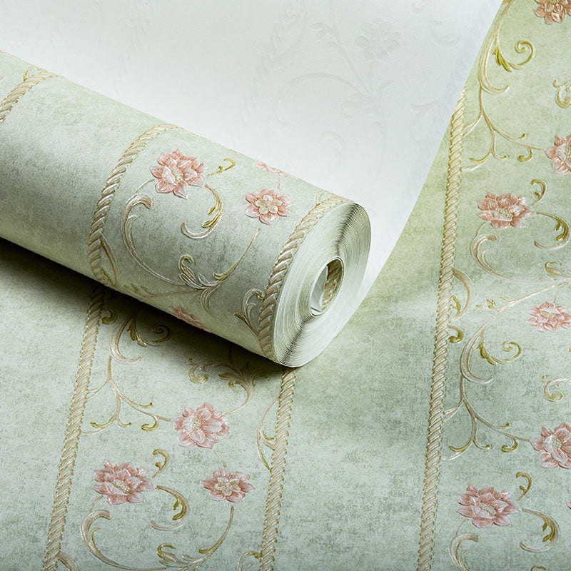 Floral Stripe Wall Decor Non-Pasted Wallpaper Roll for Girl's Bedroom, 20.5 in x 33 ft