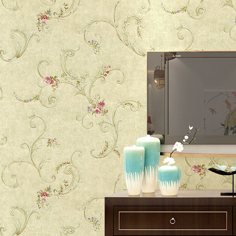 Rouleau de papier peint à fleurs entrelacées, revêtement mural pour décoration de chambre à coucher, feuilles de couleur naturelle, résistant à l'humidité