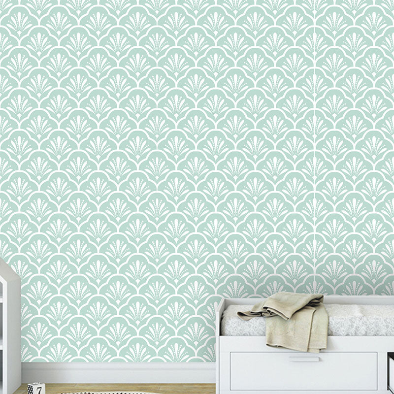 19.4 sq ft. Rural Wallpaper Roll for Girl's Bedroom with Floral Grid Design in Soft Green, Peel and Stick
