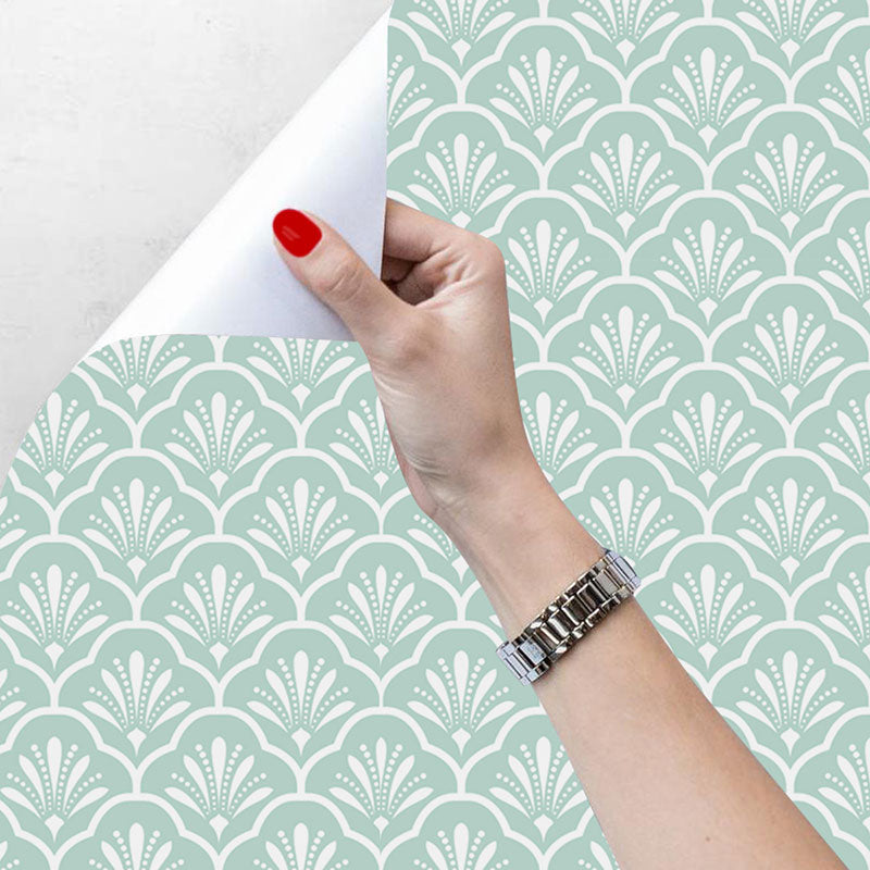 19.4 sq ft. Rural Wallpaper Roll for Girl's Bedroom with Floral Grid Design in Soft Green, Peel and Stick