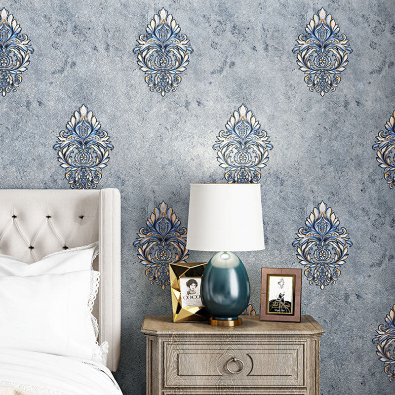 European Wallpaper Roll in Natural Color Damasque and Distressed Surface Wall Art, 20.5"W x 33'L
