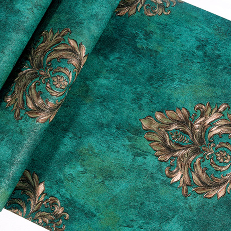 European Wallpaper Roll in Natural Color Damasque and Distressed Surface Wall Art, 20.5"W x 33'L